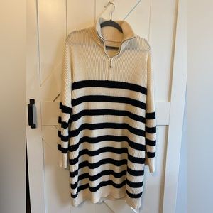 Long Sleeve Sweater Dress. Cream and Black Striped Size 2XL